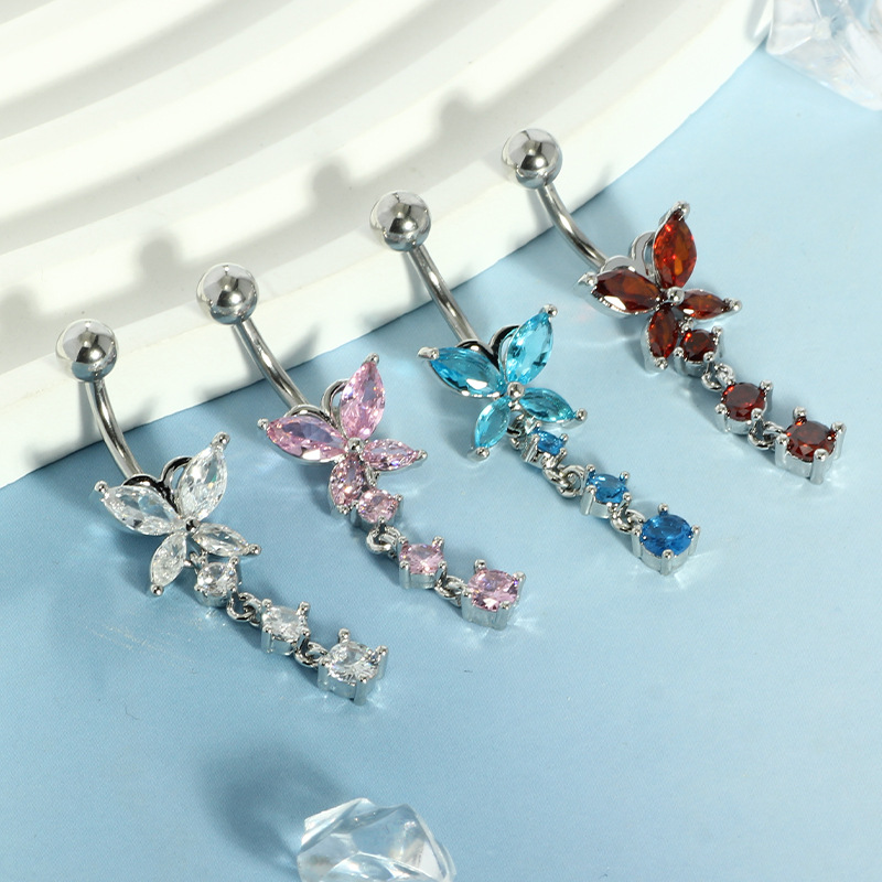 14GAゴールデンバタフライと揺れる花の316Lステンレス鋼 - Body Jewelry Belly Button Rings のレビューと価格