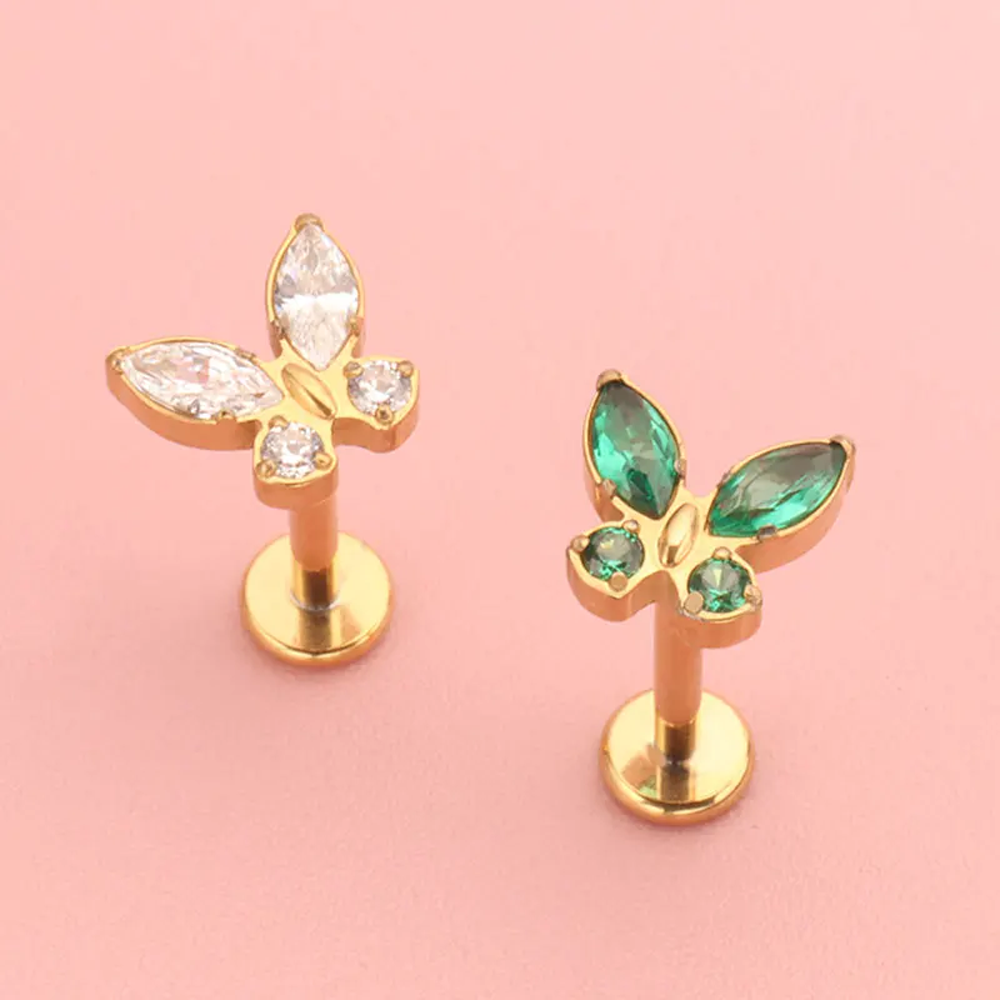 F136チタン合金製高品質ホワイト＆グリーンジルコニアスタッ - Body Jewelry Quality のレビューと価格