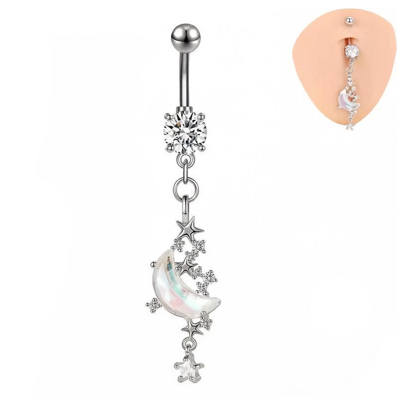 カラフルなY2Kステンレススチールジルコン惑星月蝶ベリーリン - Body Jewelry Belly Button Rings のレビューと価格