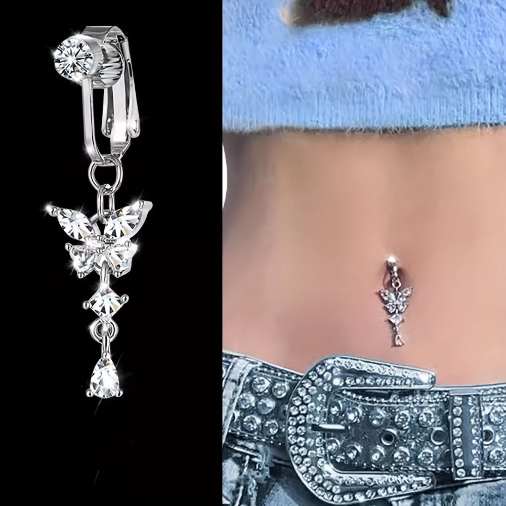蝶のデザインクリップ式へそピアス、非ピアスステンレス製フェイ - Body Jewelry Belly Button Rings のレビューと価格