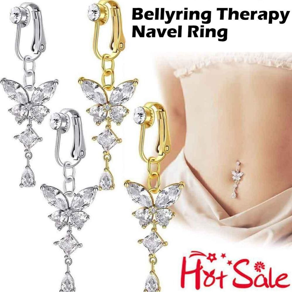 蝶のデザインクリップ式へそピアス、非ピアスステンレス製フェイ - Body Jewelry Belly Button Rings のレビューと価格