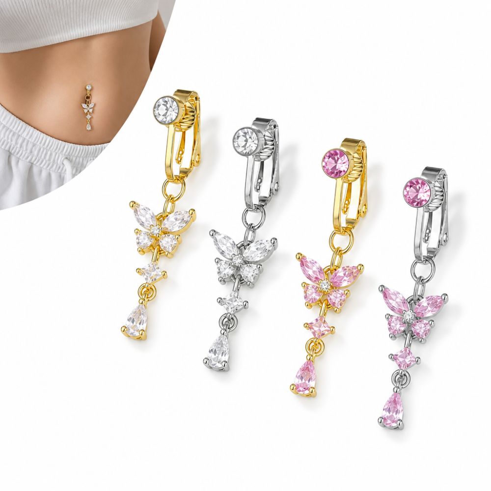 クリップ式へそボディジュエリー 蝶デザイン ジルコン フェイ - Body Jewelry Belly Button Rings のレビューと価格
