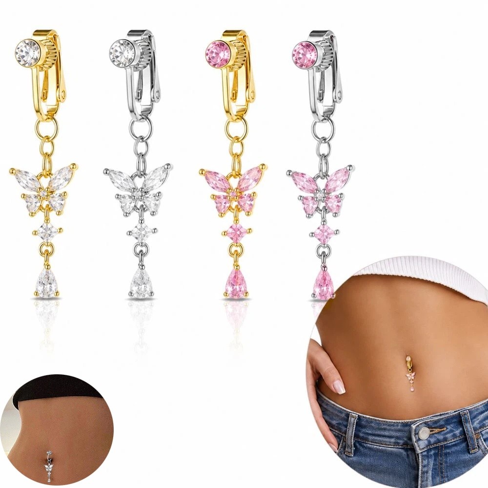 クリップ式へそボディジュエリー 蝶デザイン ジルコン フェイ - Body Jewelry Belly Button Rings のレビューと価格