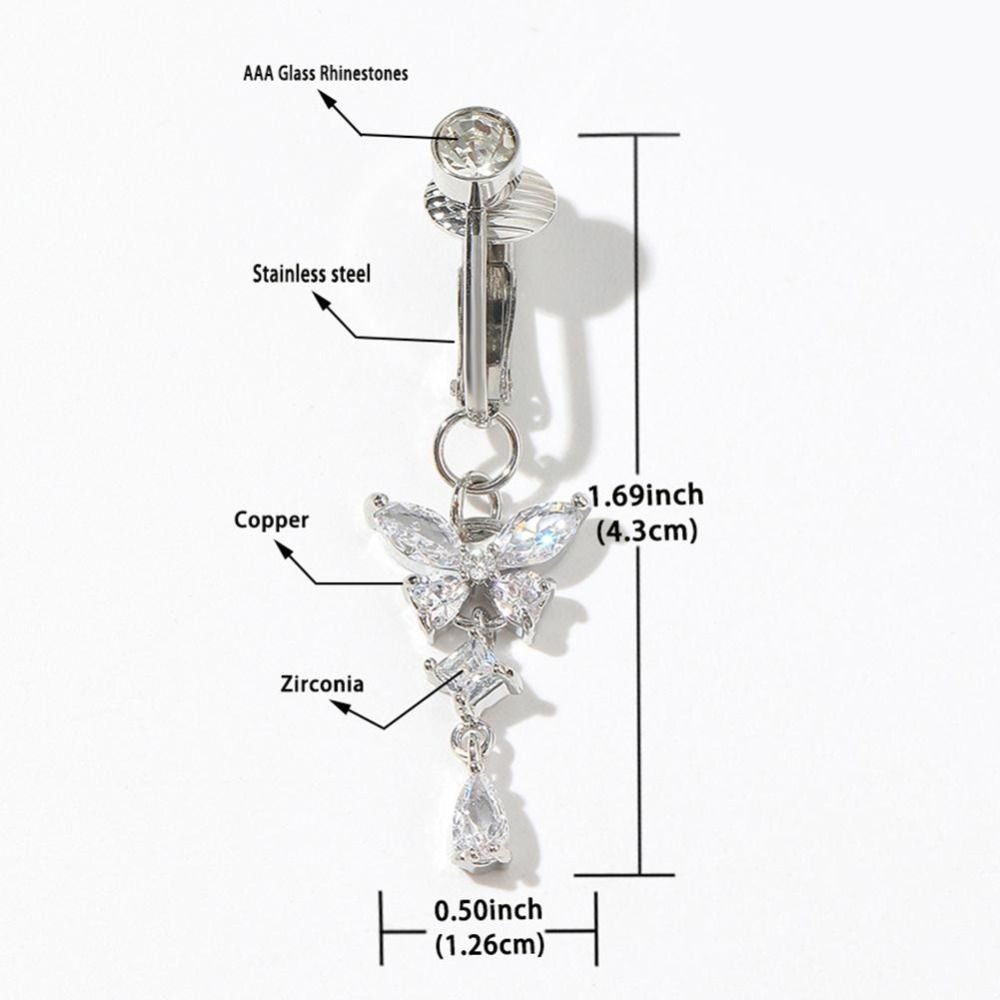 クリップ式へそボディジュエリー 蝶デザイン ジルコン フェイ - Body Jewelry Belly Button Rings のレビューと価格