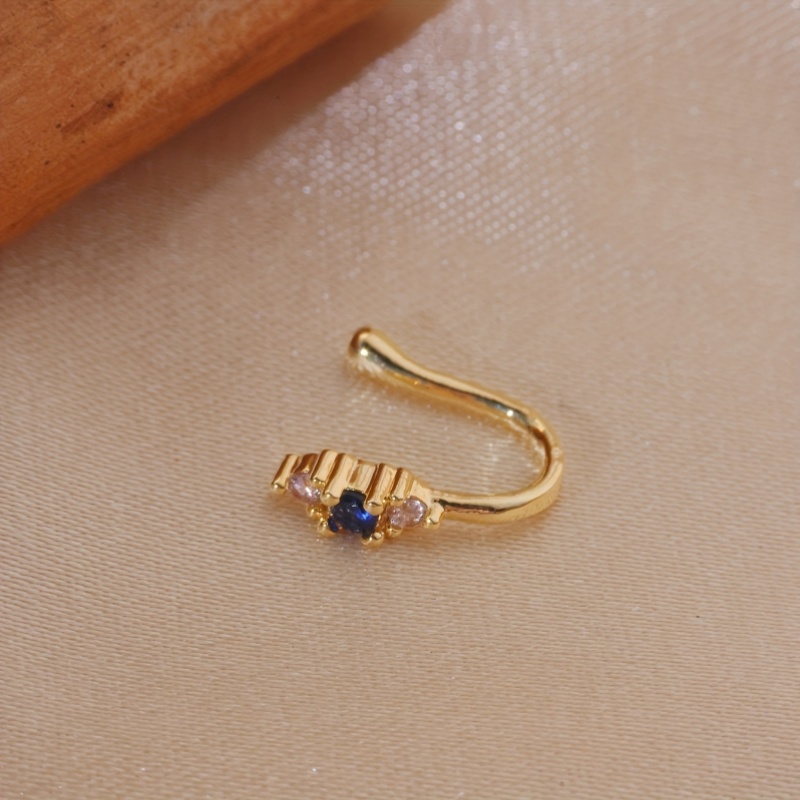 真鍮製のブルージルコンノーズクリップ1個セット、女性用ボヘミ - Body Jewelry Materials のレビューと価格