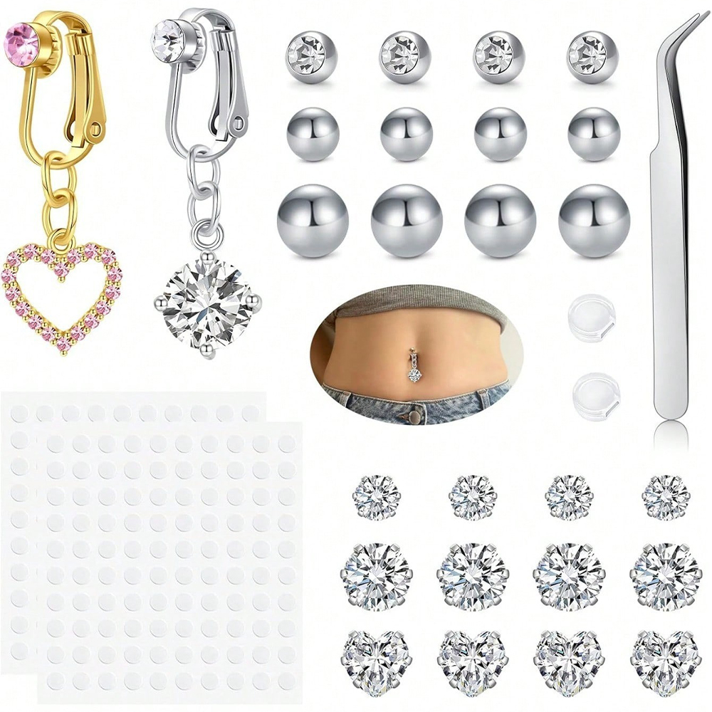 ゴールドフェイクベリーピアス キュービックバタフライ クリッ - Body Jewelry Belly Button Rings のレビューと価格