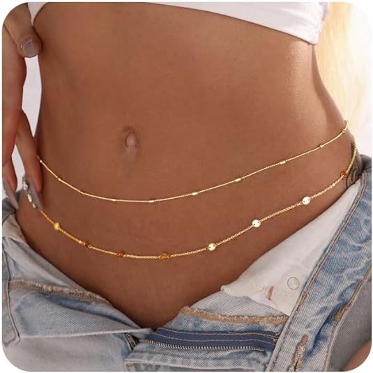 女性用防水ボディチェーン 18K金メッキ ウエストビーズチェ - Body Jewelry Waterproof のレビューと価格
