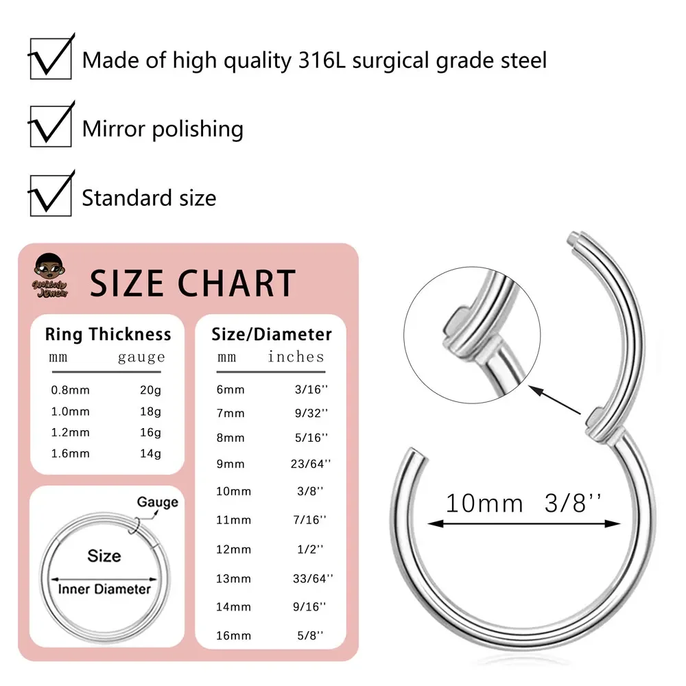 10 個 316L ステンレス鋼鼻リングピアス高品質 SEG - Body Jewelry Quality のレビューと価格