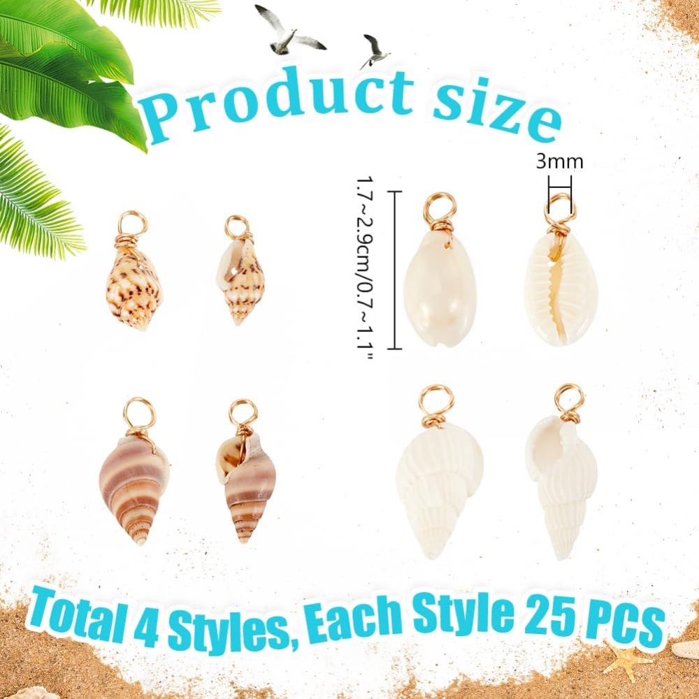 100 個 4 スタイルナチュラルシェルチャームペンダント貝 - Body Jewelry Beach のレビューと価格