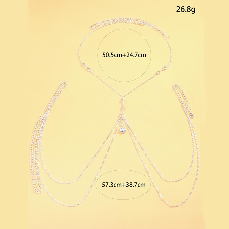 女性用シルバートーンボディチェーン、クリスタルシェルチャーム - Body Jewelry Online のレビューと価格