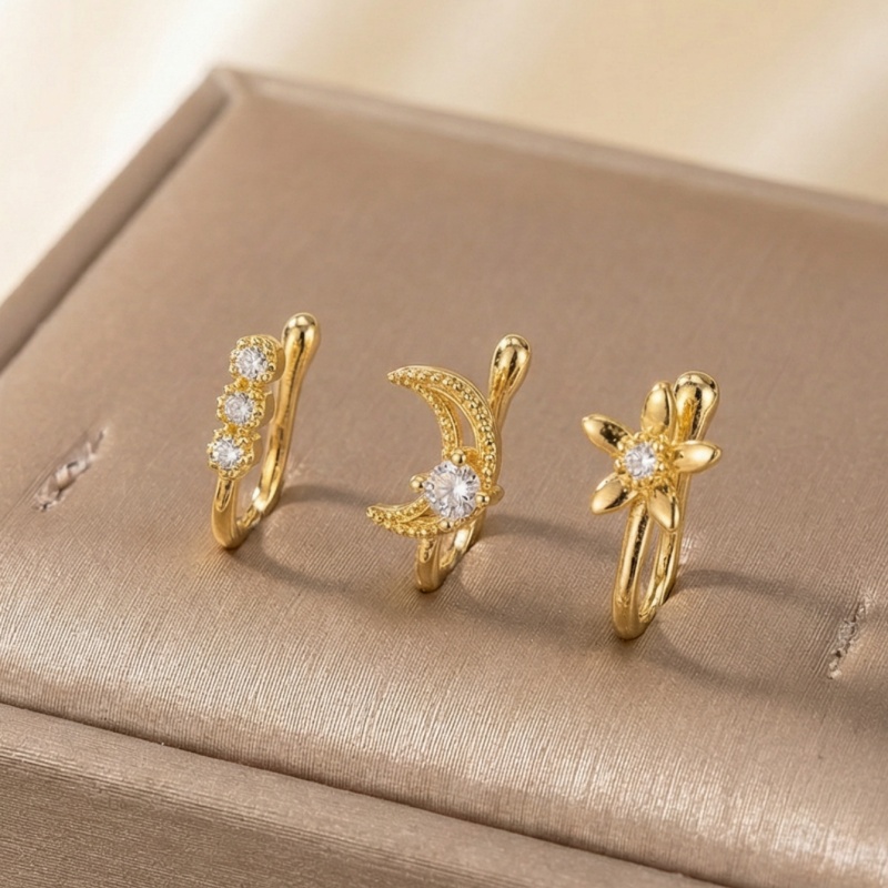 3ピースレトロライトラグジュアリーノーズクリップセット、人工 - Body Jewelry Materials のレビューと価格