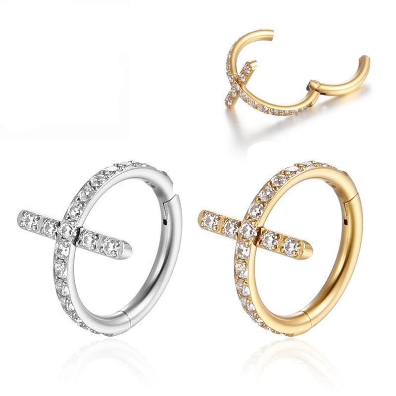 F136チタン製ノーズリング CZクロスヘリックスジュエリー - Body Jewelry のレビューと価格