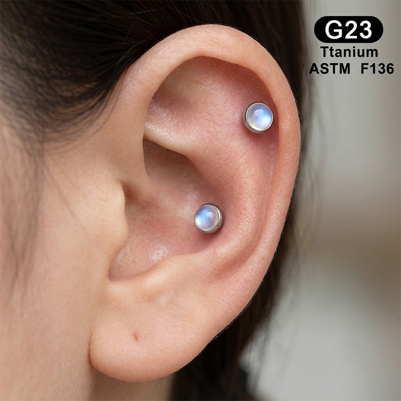 G23 F136 ラウンドイヤリング ムードストーン ドーム - Body Jewelry Quality のレビューと価格