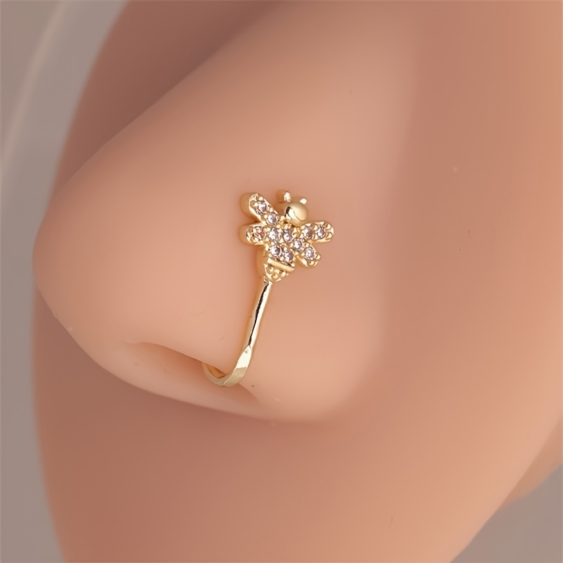 1個のキュートな小さな蜂のジルコン製ノーズリング（真鍮製、穴 - Body Jewelry Materials のレビューと価格